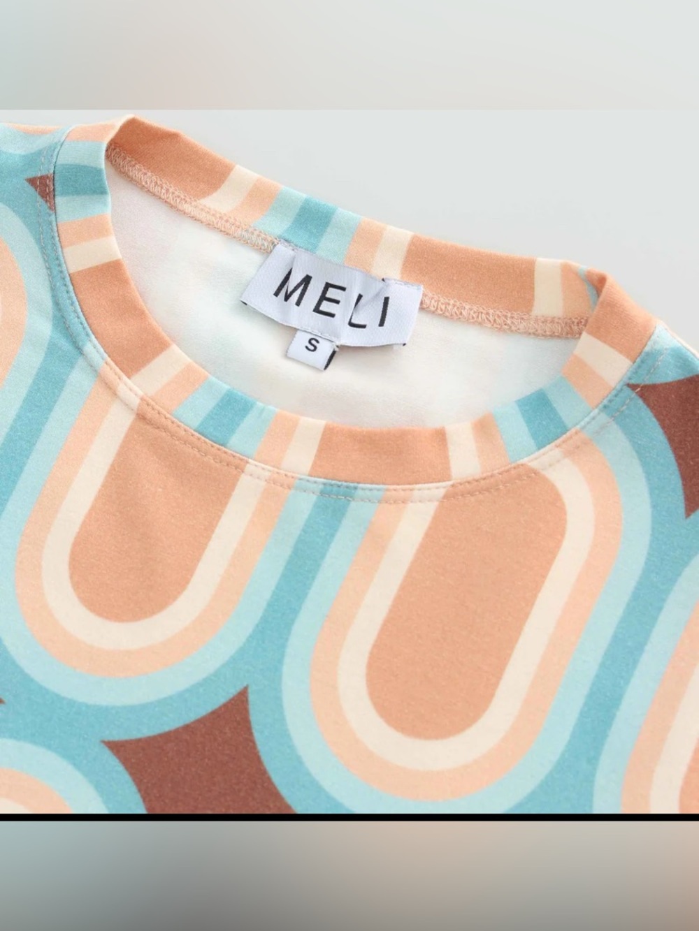 Meli Retro Geometric Long Sleeve Lux Tee - Peach, Blue, Brown - Picture 5 of 6
